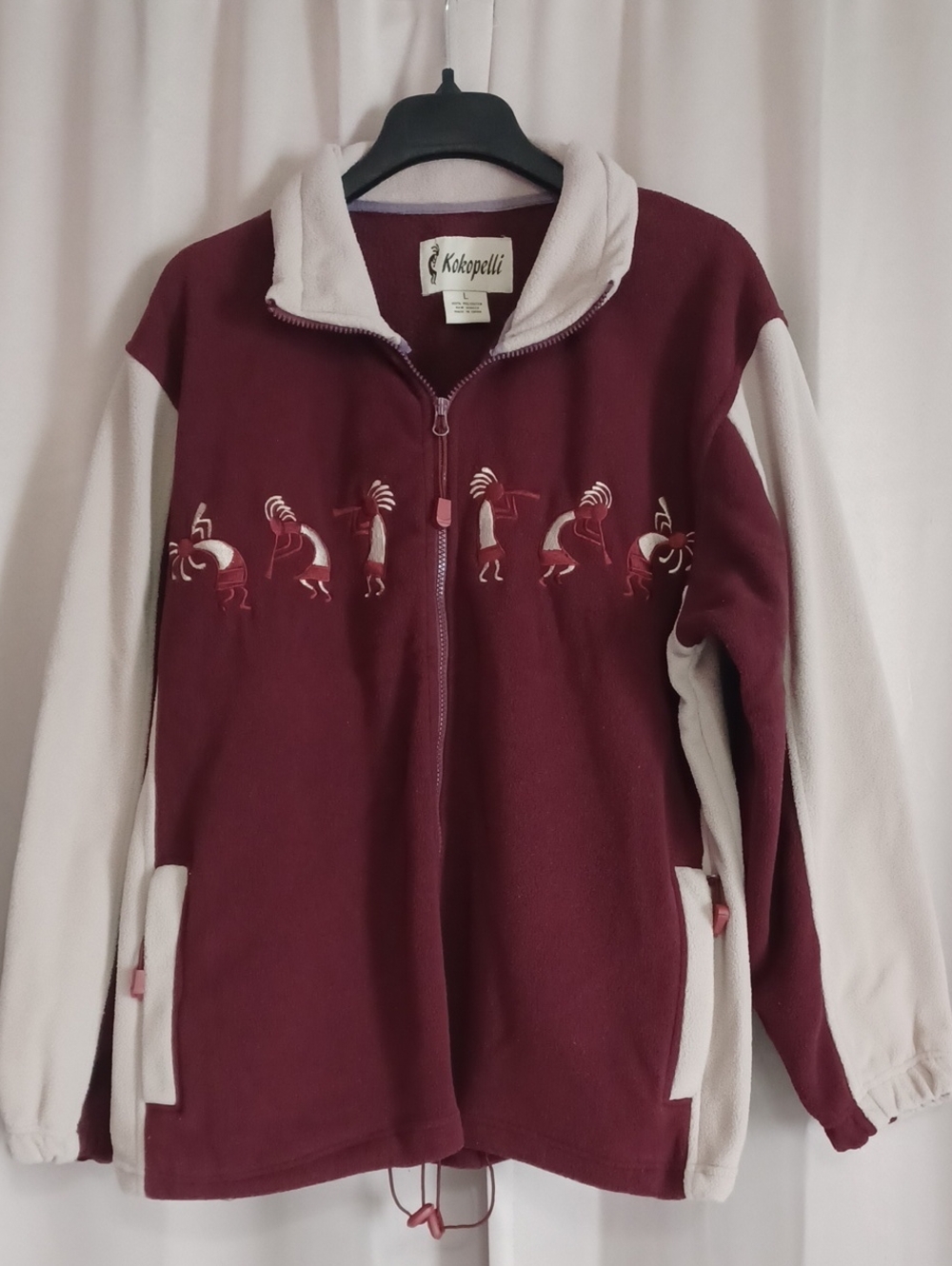 Vintage Kokopelli Embroidered Fleece Zip-Up Jacket Maroon Size L Pockets